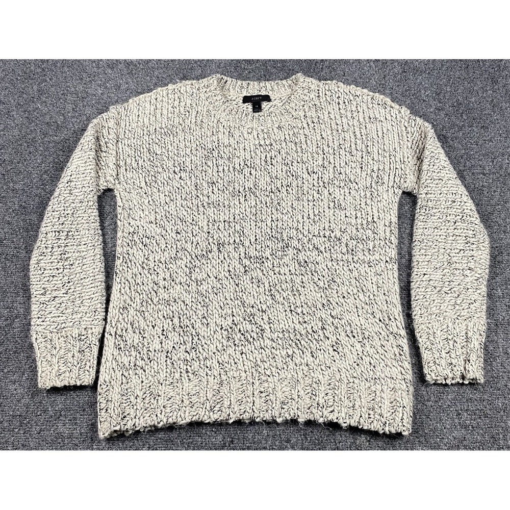 J Crew Marled Sweater XS Cotton Alpaca L/S Salt & Pepper Gray Chunky Hong Kong